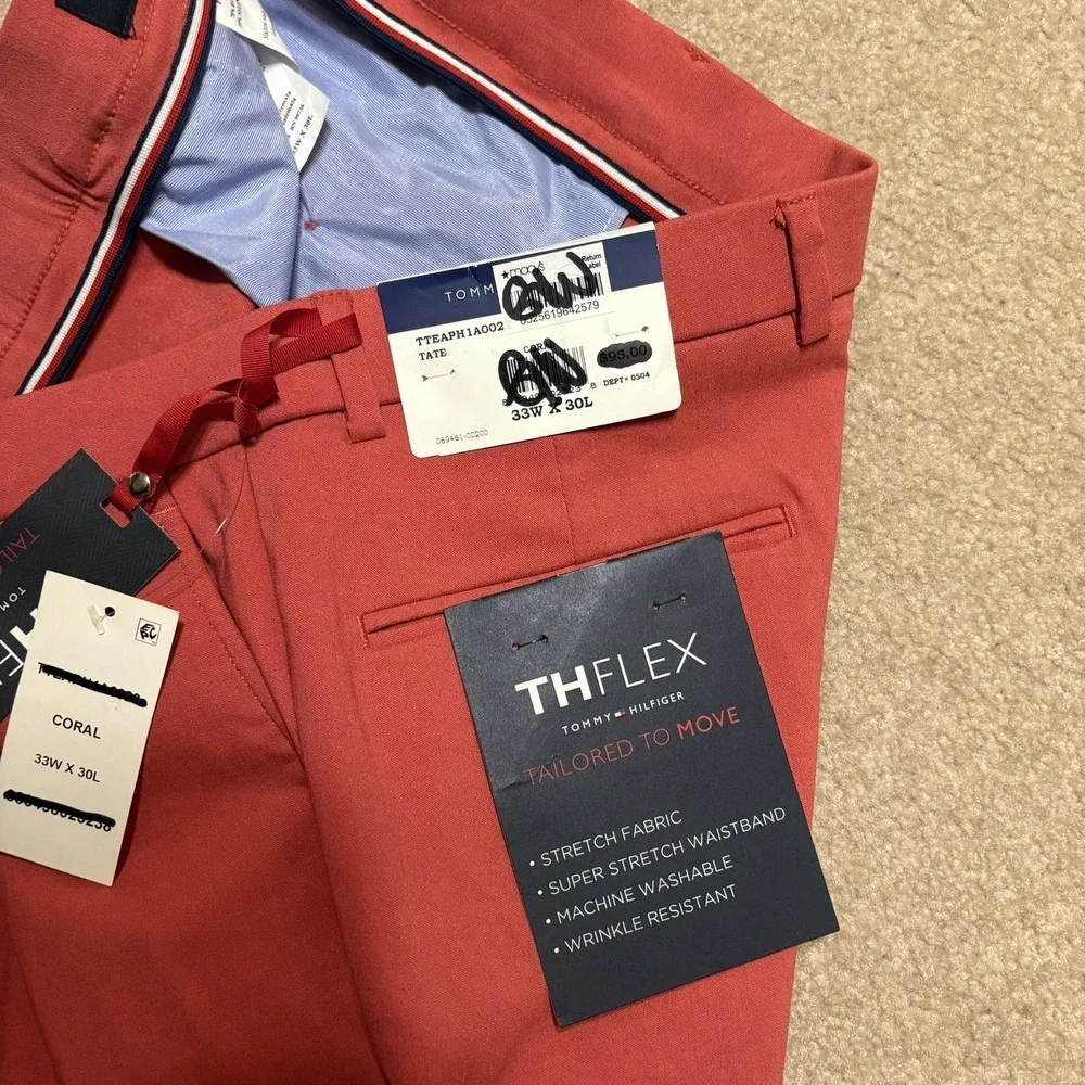 NWT Tommy‎ Hilfiger Pants Mens 33x30 Orange TH Flex Tate Chino Stretch Casual